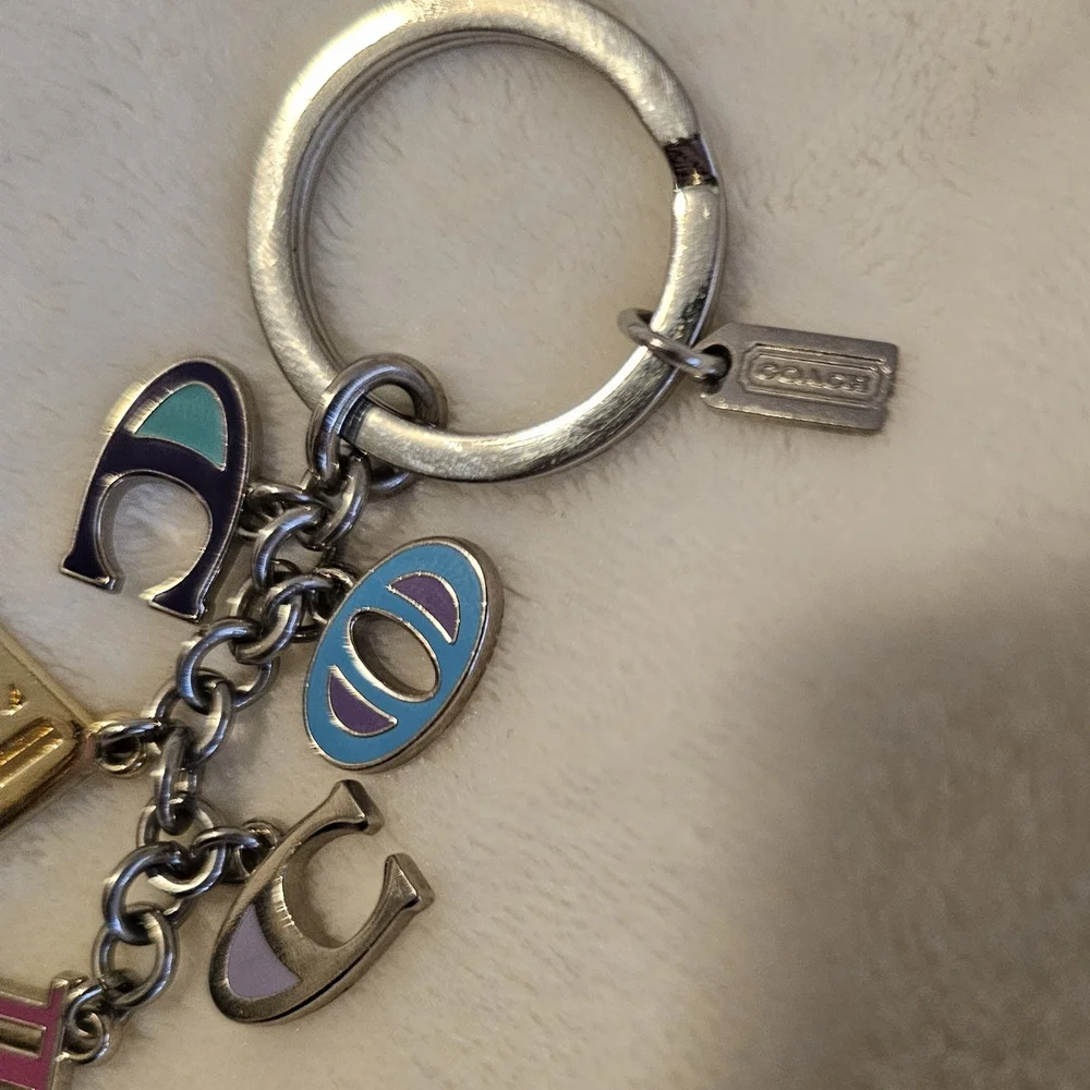 Coach Multicolor Enamel Letter Charm Key Ring - Teal, Purple, Pink - Picture 3 of 3